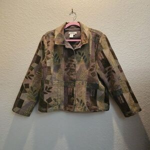 Coldwater Creek Women’s Petite Large Chenille‎ Green Purple Floral Blazer Jacket